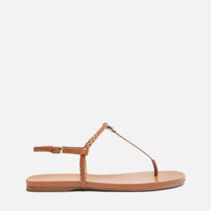 Sandália Rasteira Marrom Slim Tiras Trançadas