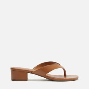 Tamanco Marrom Salto Baixo Tiras Flip Flop