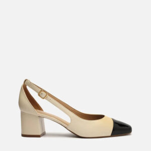 Scarpin Off-White Couro Cap Toe Aberto