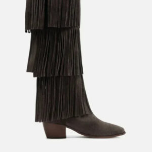 Bota Marrom Café Suede Cano Médio Bloco Franjas