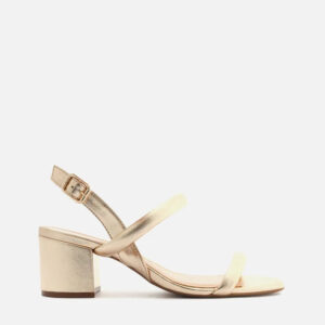 Sandália Metalizada Tiras Bombadas Salto Bloco