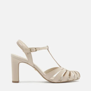 Sandália Branca Couro Salto Bloco Multi Tiras