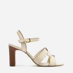 Sandália Branca Couro Salto Médio Bloco