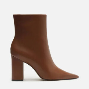 Bota Caramelo Couro Cano Curto Salto Alto Básica