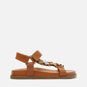 Sandália Papete Marrom Couro Mix Metais