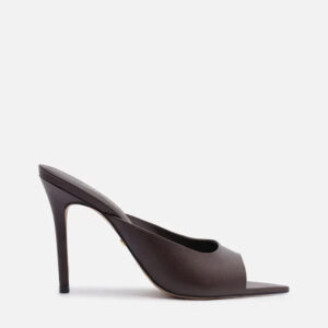 Tamanco Marrom Couro Salto Alto Fino