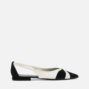 Sapatilha Branca Couro Bico Fino Vazada Bicolor