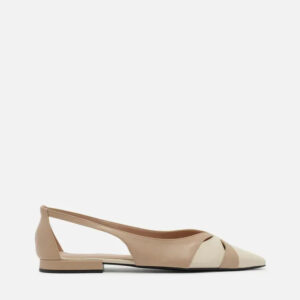 Sapatilha Bege Couro Bico Fino Vazada Bicolor