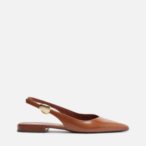 Sapatilha Marrom Couro Slingback Metal Bold