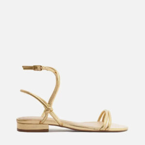 Sandália Rasteira Dourada Tiras Knot