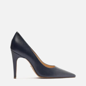 Scarpin Azul Couro Salto Alto Bico Fino