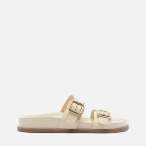 Papete Branca Couro Bico Redondo Tiras Fivelas