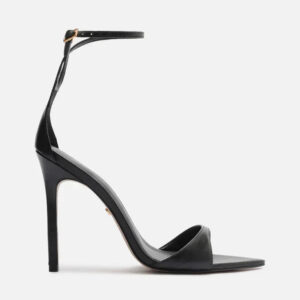 Sandália Preta Couro Salto Alto Tiras