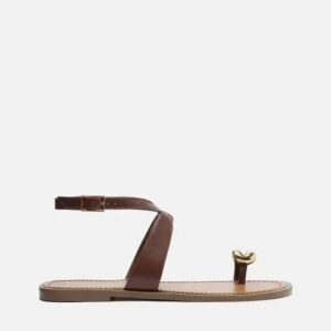 Sandália Rasteira Marrom Couro Metal Bold