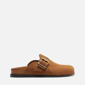 Clog Sabot Marrom Acamurçada Rasteira Fivela