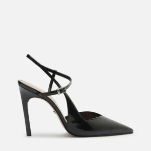 Scarpin Preto Salto Alto Slingback Cruzado