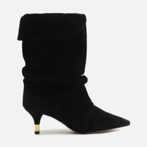 Bota Preta Suede Cano Médio Salto Fino Slouch