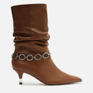 Bota Marrom Couro Salto Fino Slouchy Metais