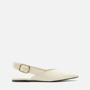 Sapatilha Branca Couro Slingback Fivela
