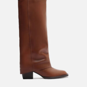 Bota Caramelo Couro Cano Longo Polaina Folk