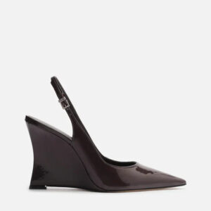 Scarpin Marrom Verniz Salto Alto Anabela Slingback