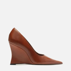 Scarpin Caramelo Couro Salto Anabela Bico Fino