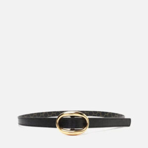 Cinto Preto Couro Fino Fivela Oval Metal